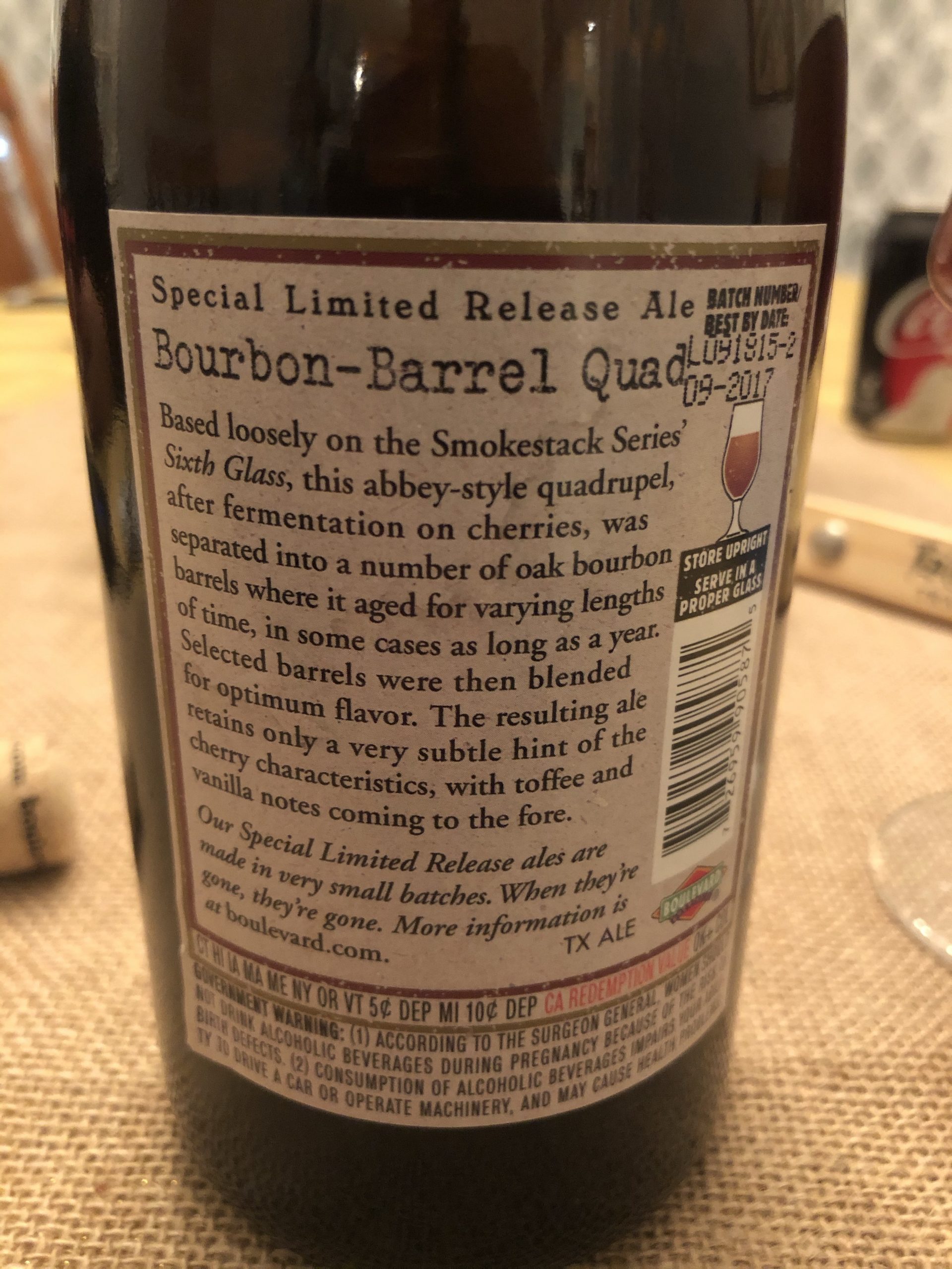 942. Boulevard Brewing - 2015 Bourbon Barrel Quad 942. Boulevard Brewing - 2015 Bourbon Barrel Quad